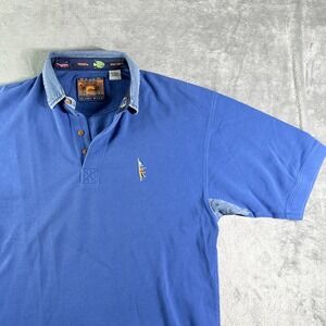 VTG Pusser's West Island Wear Blue Cotton Polo Shirt Size L Embroidered Nautical